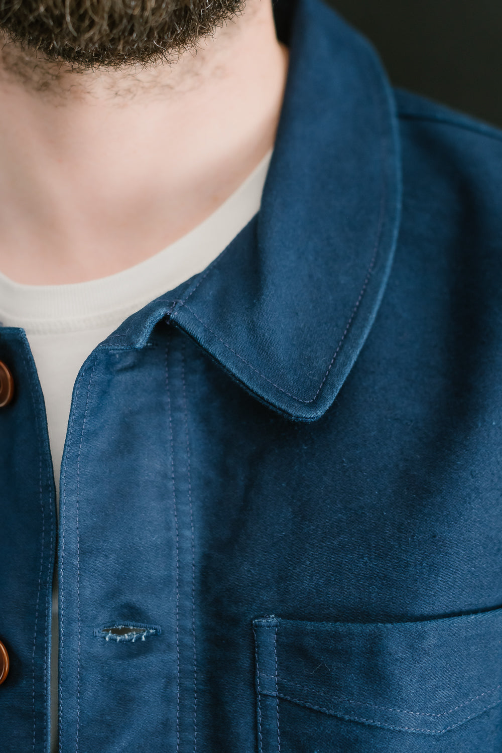 French Work Jacket Moleskin - Washed Indigo