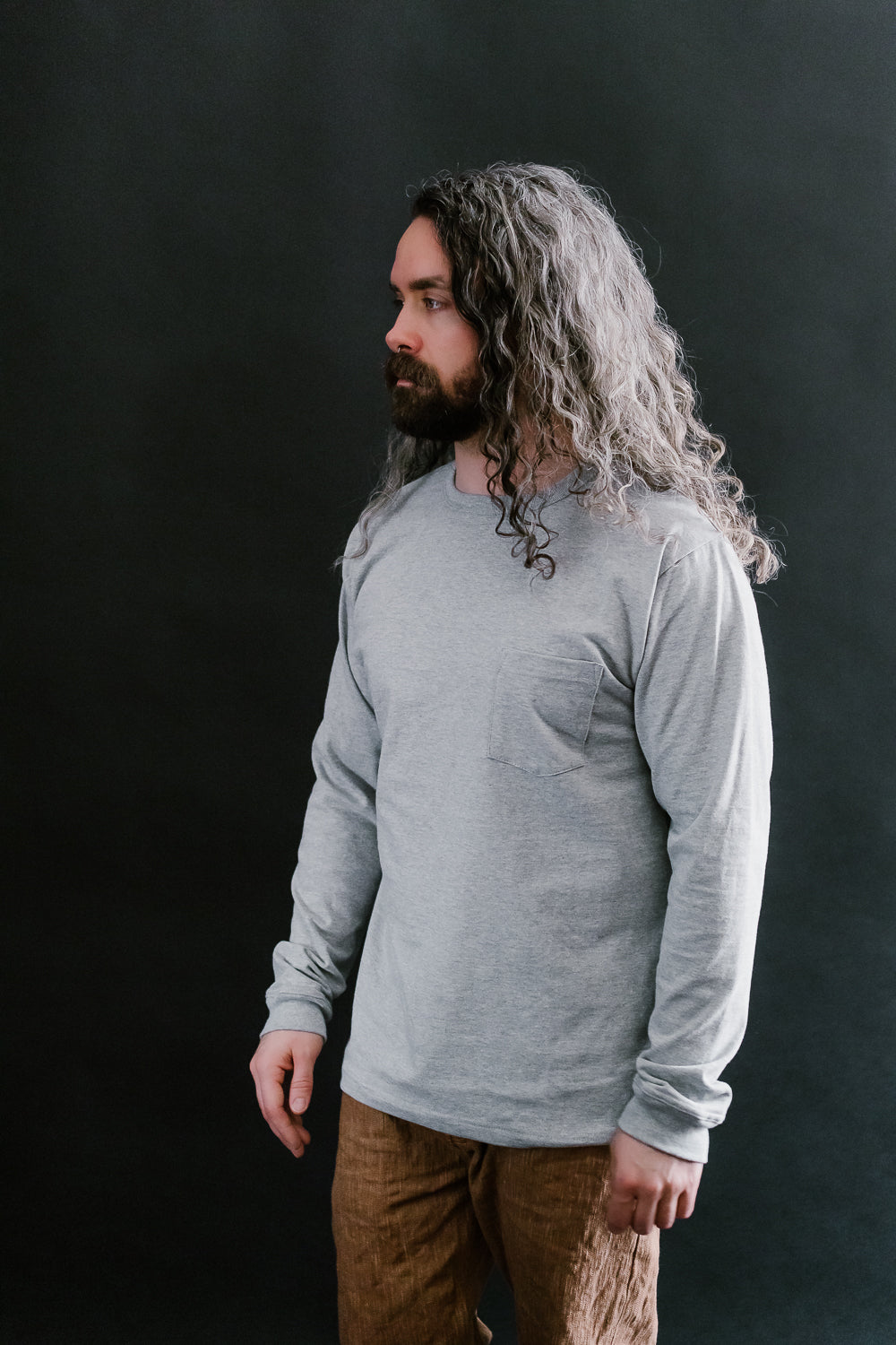 Long Sleeve Pocket T-Shirt - Heather Grey