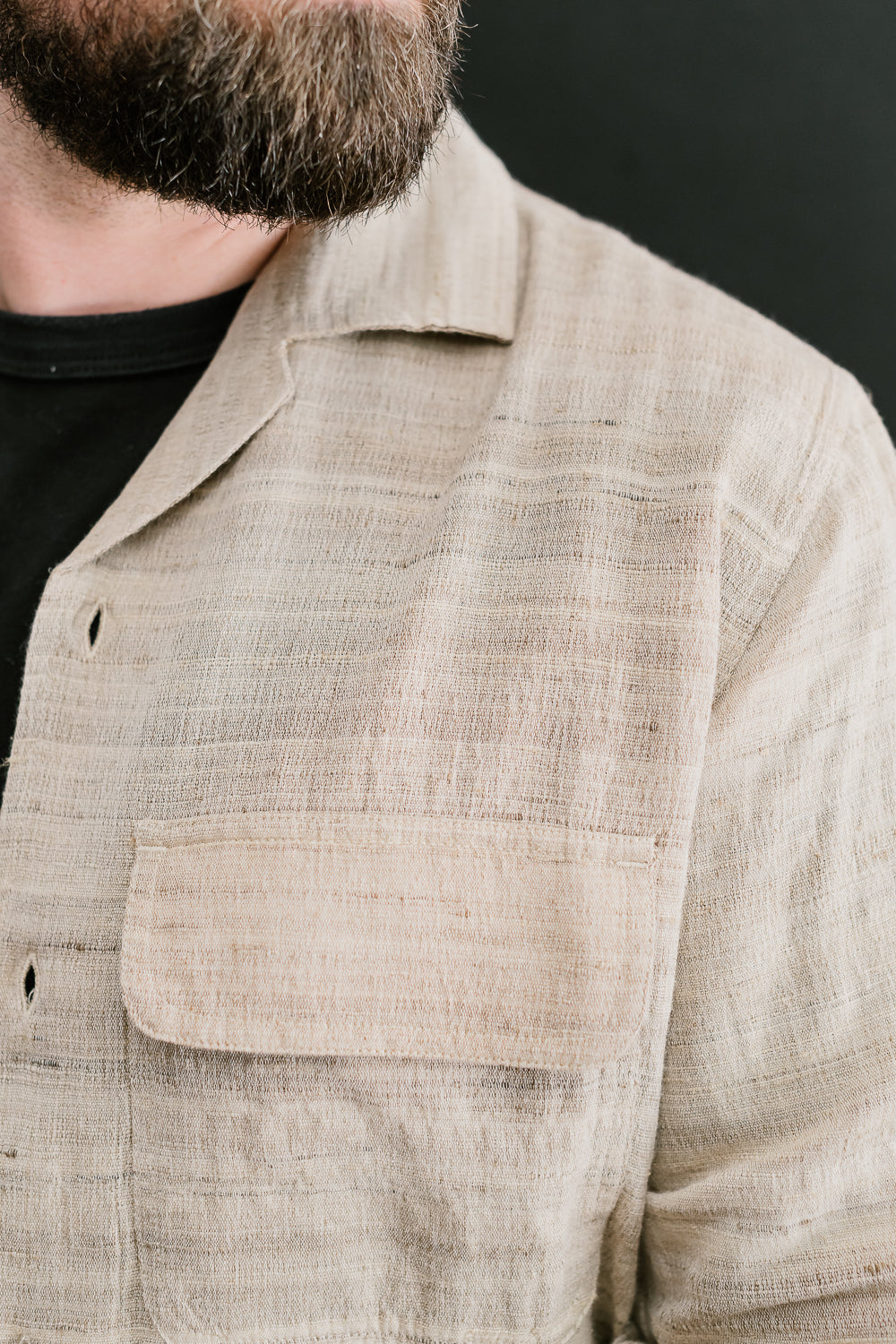 Open Collar Shirt Handloom Silk - Travertine