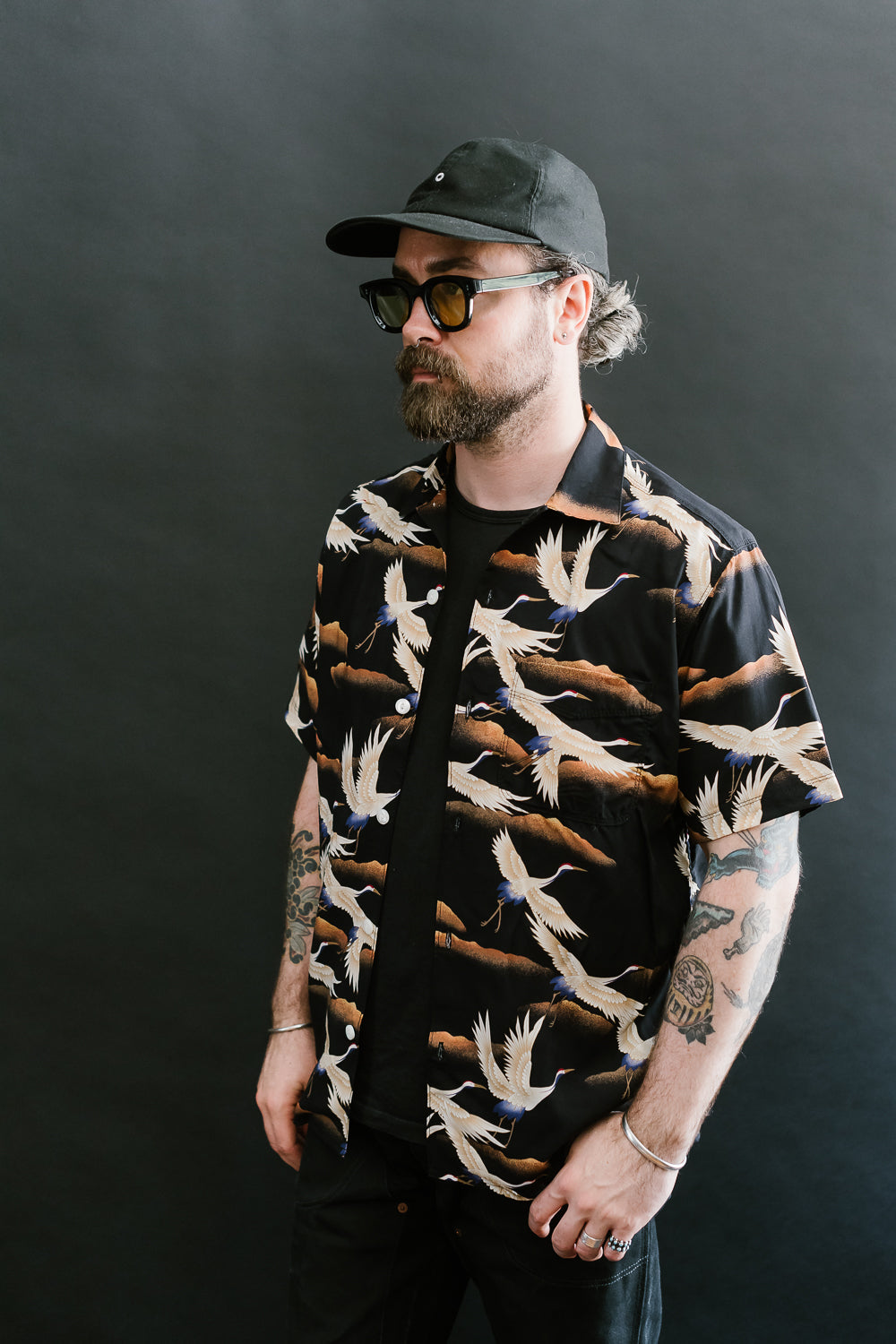 Hawaiian Shirt Cranes - Black