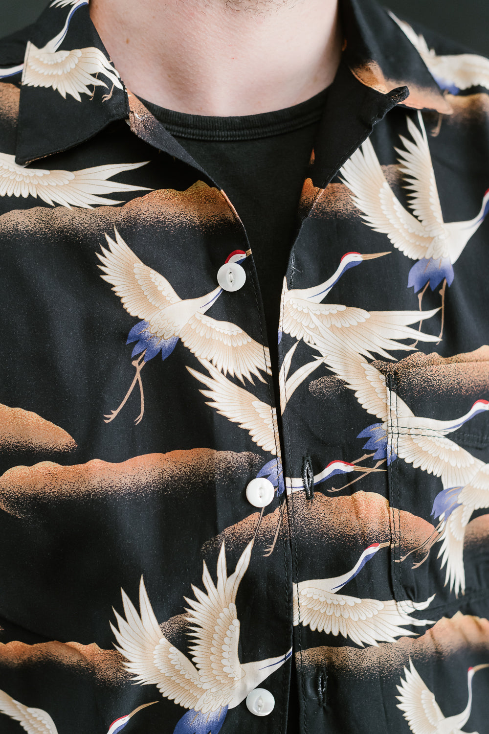 Hawaiian Shirt Cranes - Black