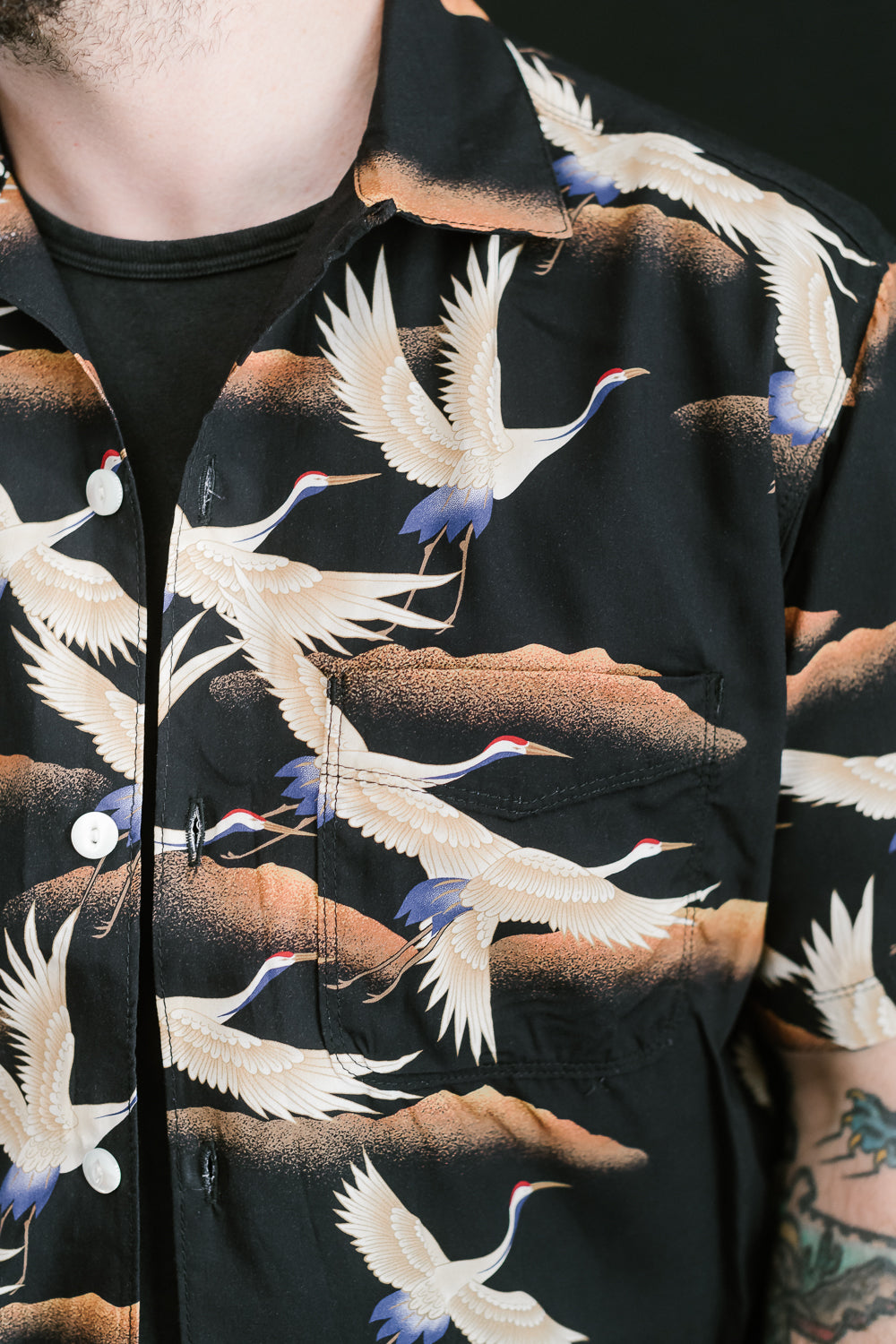 Hawaiian Shirt Cranes - Black