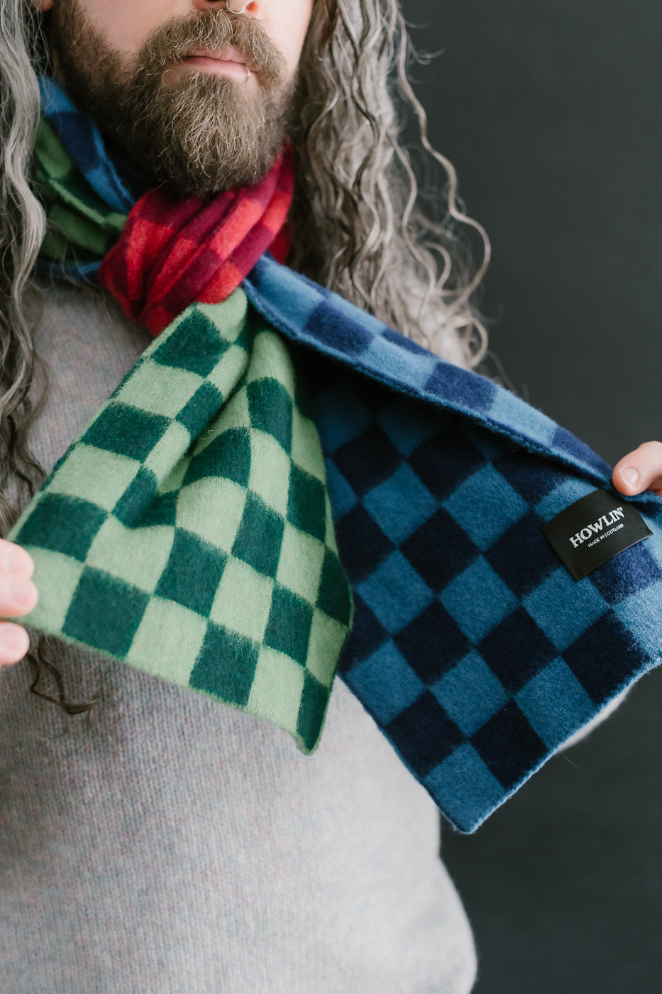 Cosmic Checkerboard Scarf - Forest