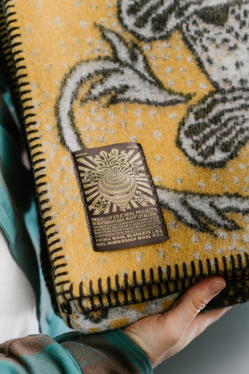 Root of All Evil Blanket - Mustard, Brown, White