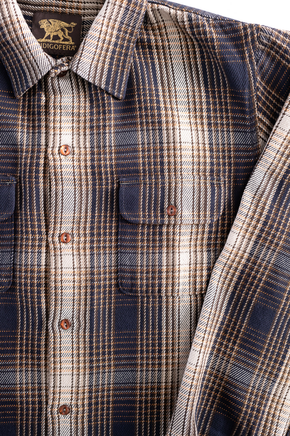 Webster Shirt Twill Check - Navy, White, Yellow, Brown