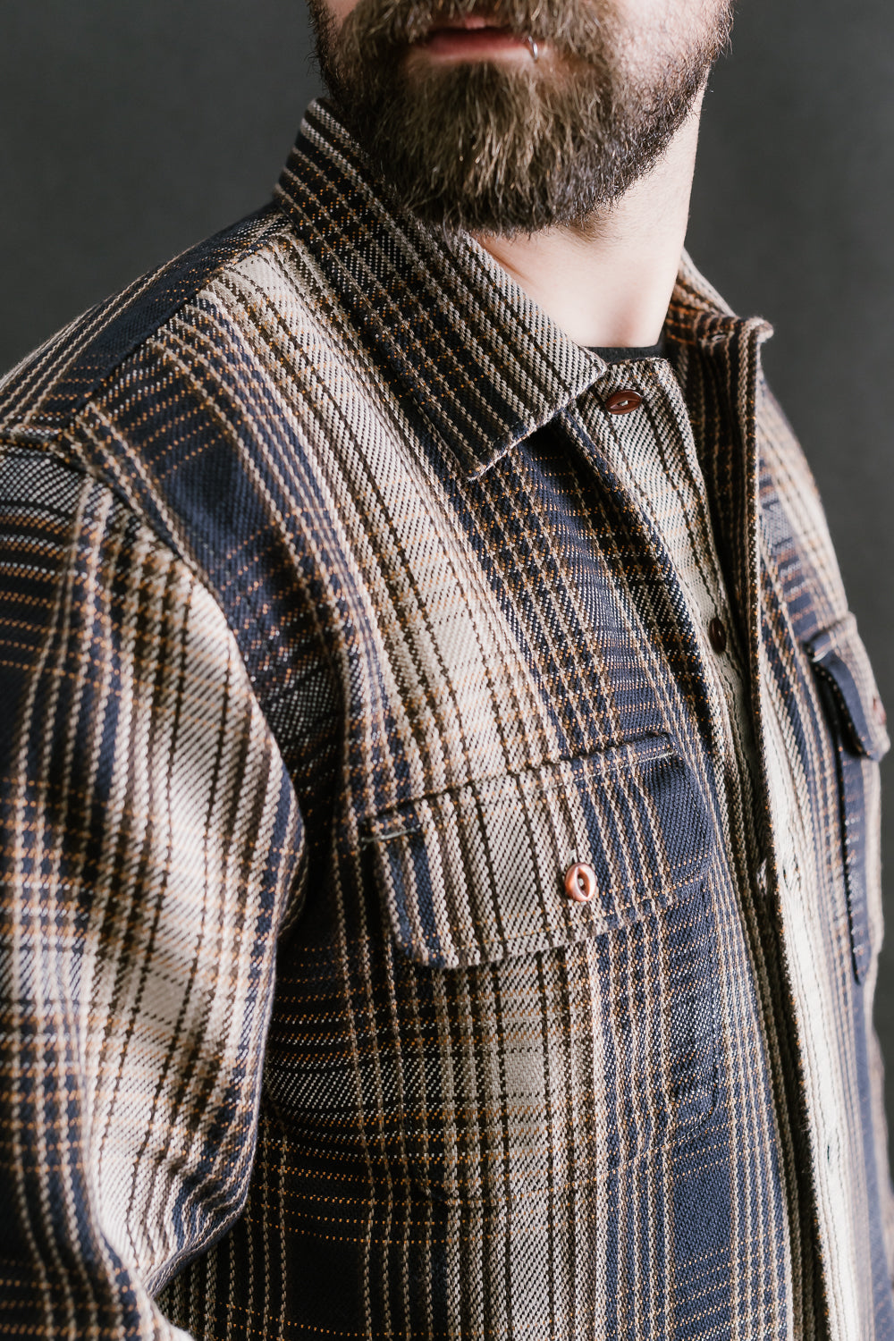 Webster Shirt Twill Check - Navy, White, Yellow, Brown