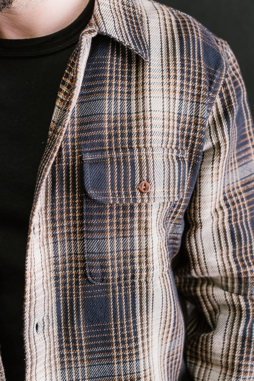 Webster Shirt Twill Check - Navy, White, Yellow, Brown