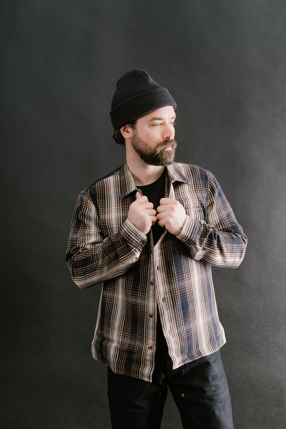 Webster Shirt Twill Check - Navy, White, Yellow, Brown