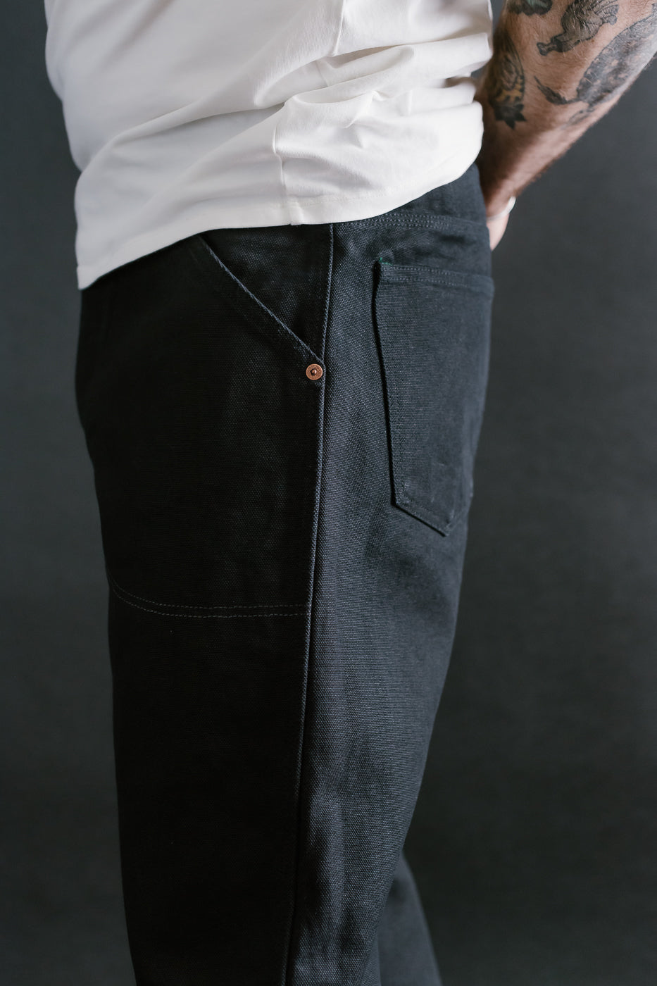 13oz - Wendell Double Knee Pant Smithson Canvas - Rinsed Black