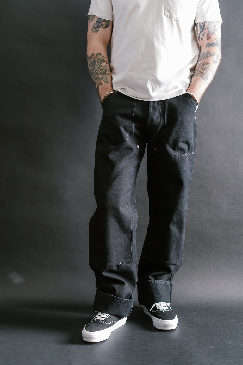 13oz - Wendell Double Knee Pant Smithson Canvas - Rinsed Black