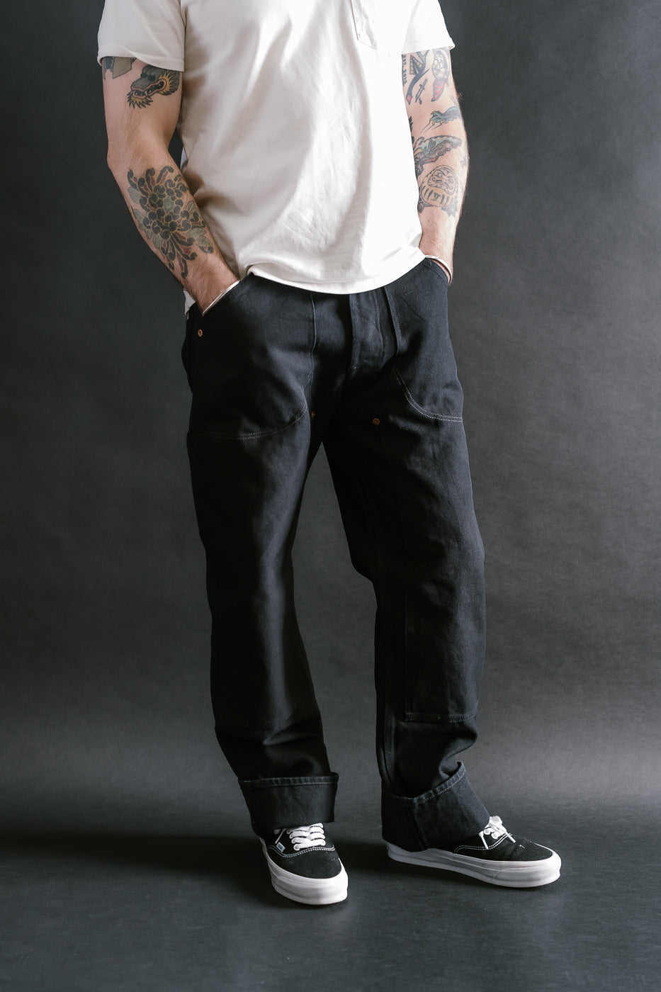 13oz - Wendell Double Knee Pant Smithson Canvas - Rinsed Black