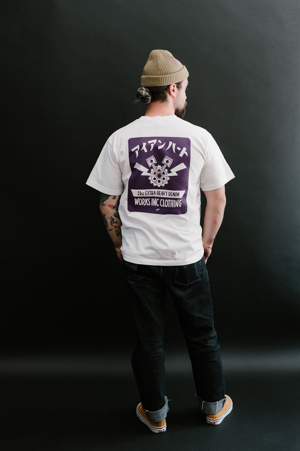 IHPT-2305-WHT - 7.5oz Printed Loopwheel Crew Neck T-Shirt - White, Purple