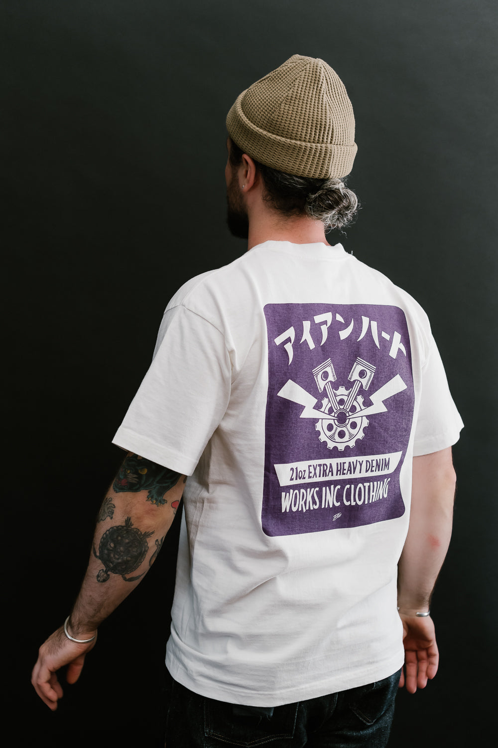 IHPT-2305-WHT - 7.5oz Printed Loopwheel Crew Neck T-Shirt - White, Purple