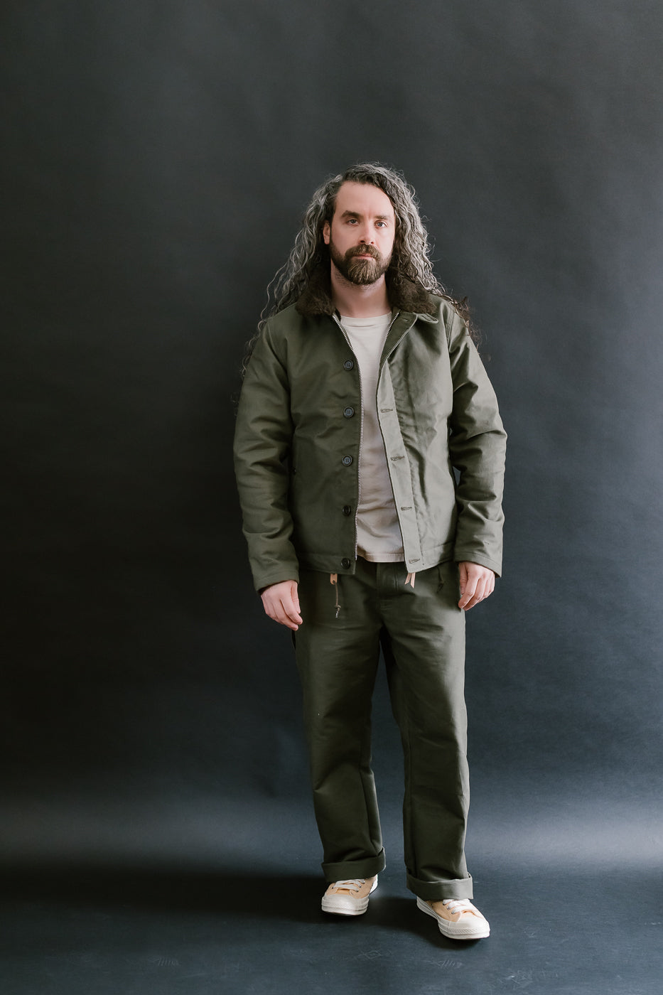 IHM-37-GRN - Oiled Whipcord N1 Deck Jacket - Army Green