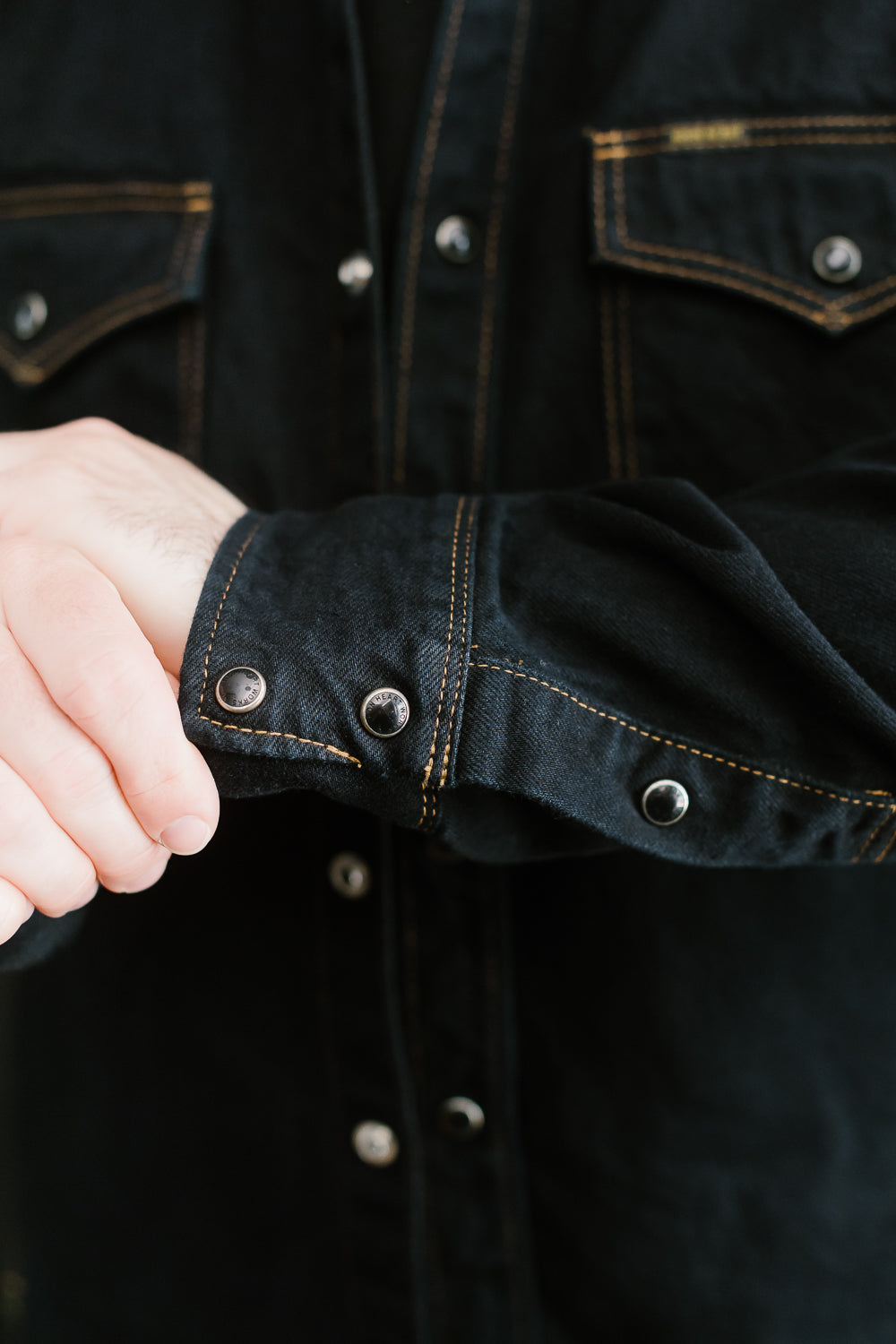 IHSH-33-OD - 12oz Selvedge Denim Western - Indigo Overdyed Black