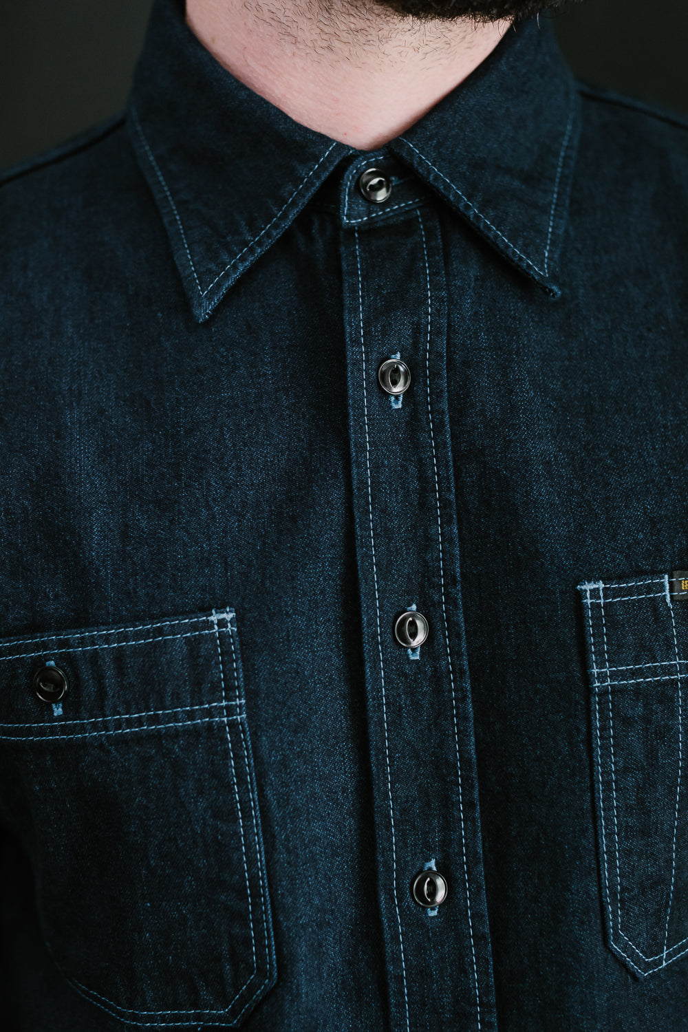 IHSH-353-BLU - 10oz Selvedge Denim Work Shirt - Indigo Overdyed Blue