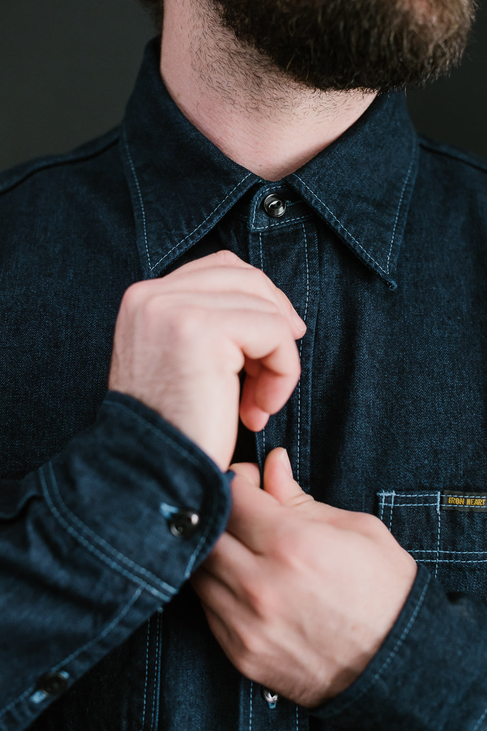 IHSH-353-BLU - 10oz Selvedge Denim Work Shirt - Indigo Overdyed Blue