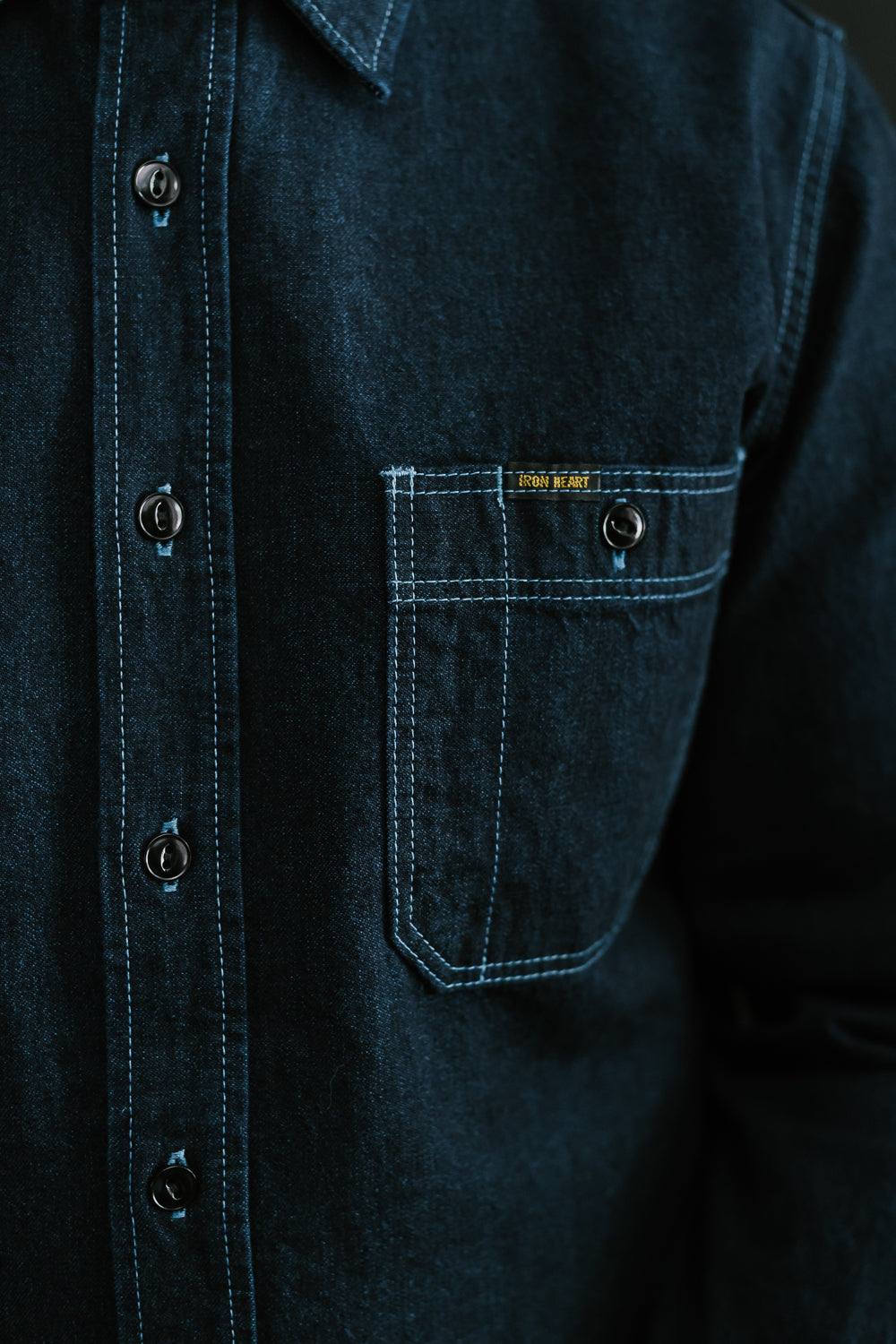 IHSH-353-BLU - 10oz Selvedge Denim Work Shirt - Indigo Overdyed Blue