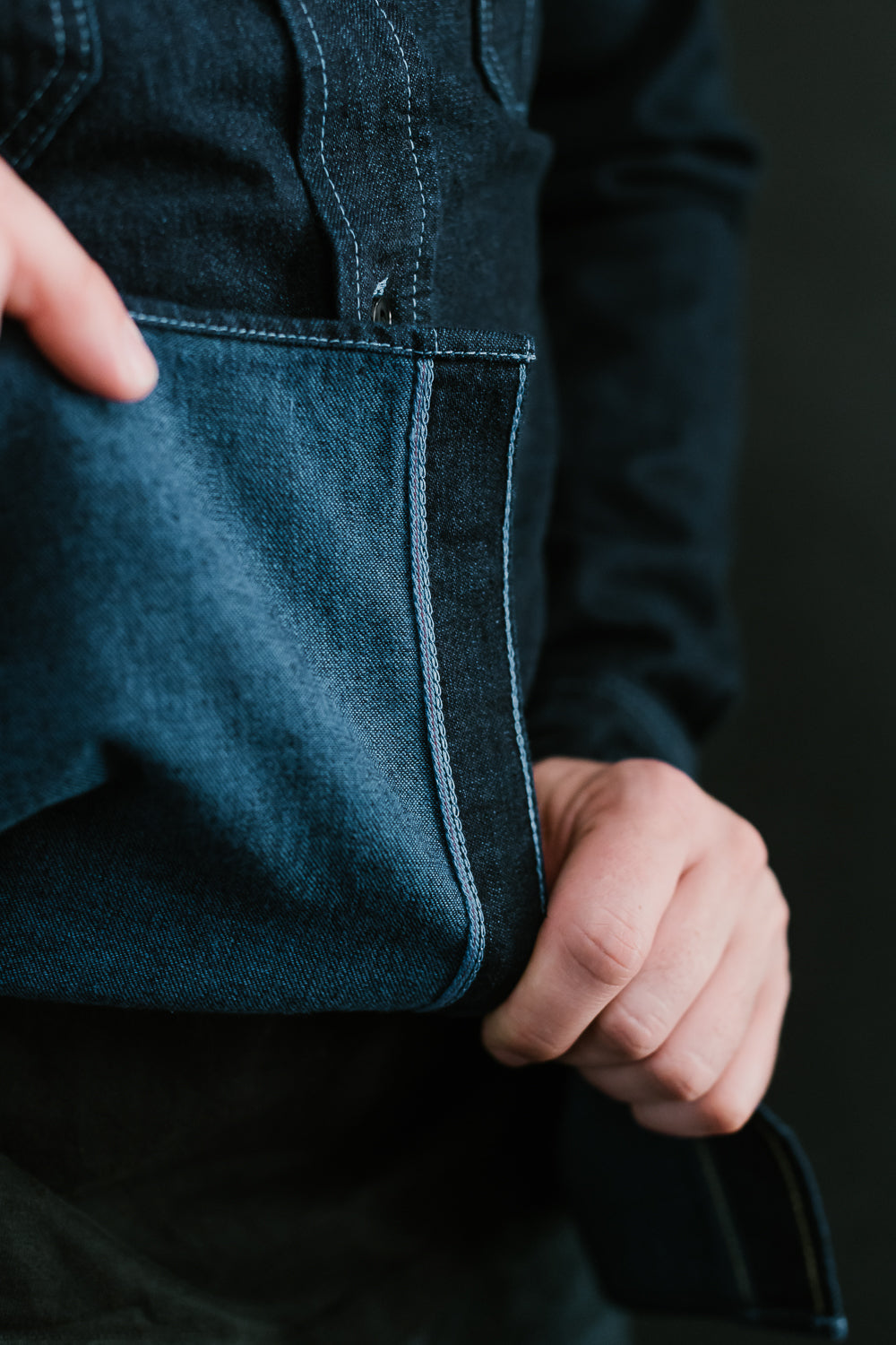 IHSH-353-BLU - 10oz Selvedge Denim Work Shirt - Indigo Overdyed Blue