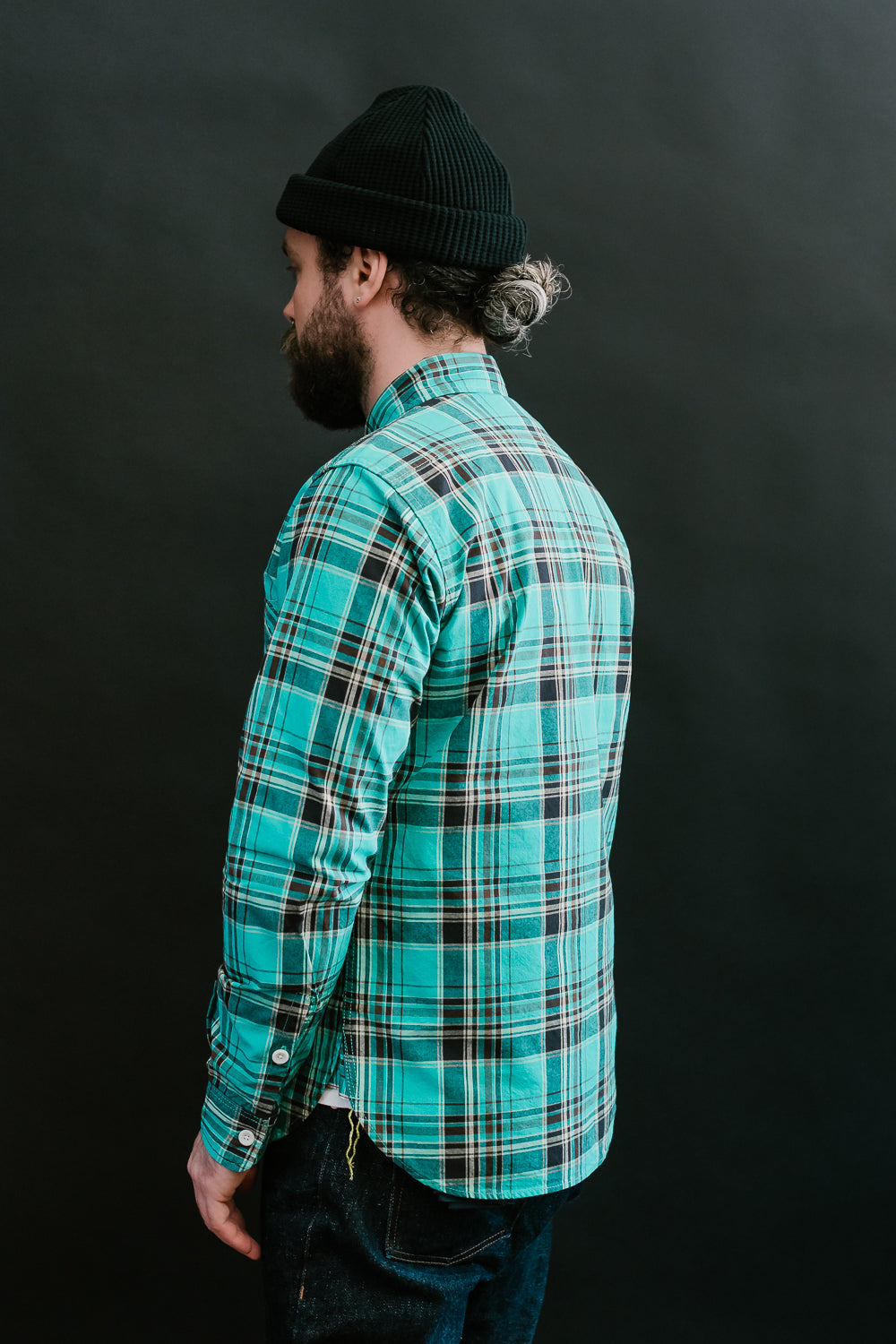 IHSH-356-GRN - 5oz Selvedge Madras Check Work Shirt - Green