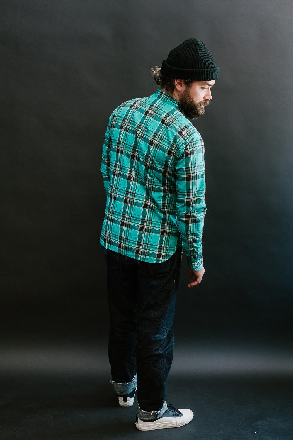 IHSH-356-GRN - 5oz Selvedge Madras Check Work Shirt - Green