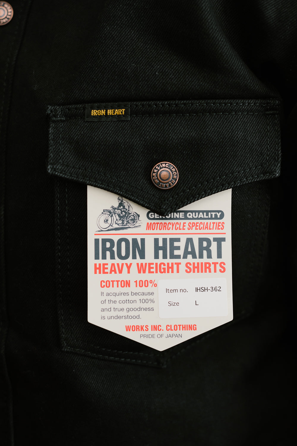 IHSH-362-BLK - 16oz Non-Selvedge Denim CPO Shirt - Superblack (Fades To Grey)