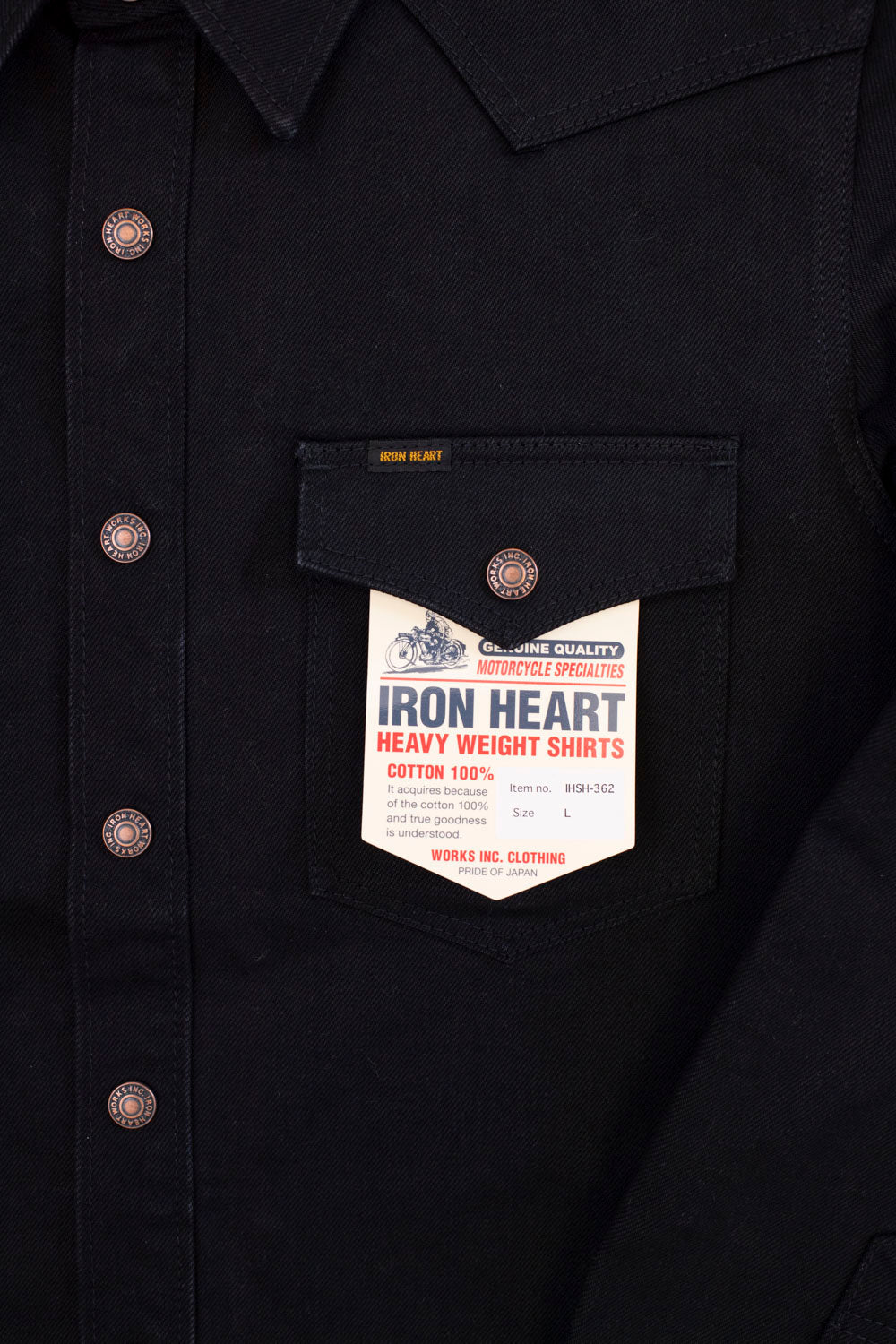 IHSH-362-BLK - 16oz Non-Selvedge Denim CPO Shirt - Superblack (Fades To Grey)