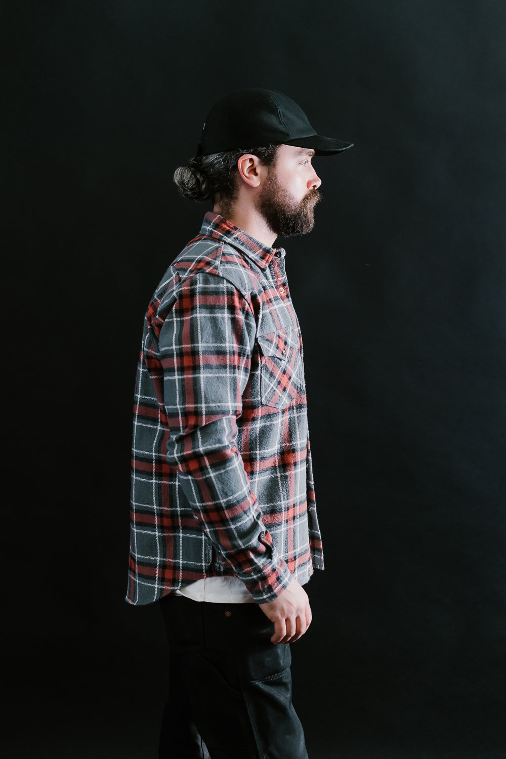 IHSH-369-GRY - 12oz Slubby Heavy Flannel Herringbone Check Western Shirt - Grey