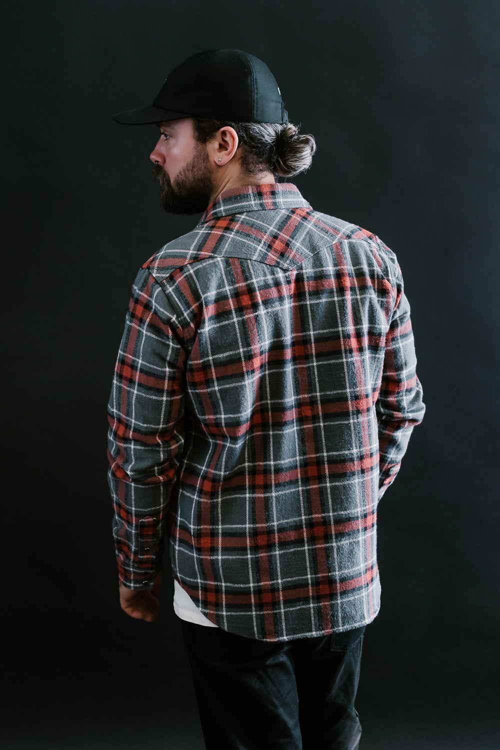 IHSH-369-GRY - 12oz Slubby Heavy Flannel Herringbone Check Western Shirt - Grey