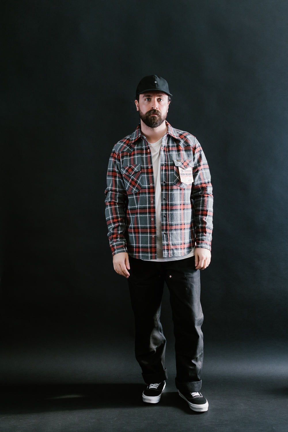 IHSH-369-GRY - 12oz Slubby Heavy Flannel Herringbone Check Western Shirt - Grey