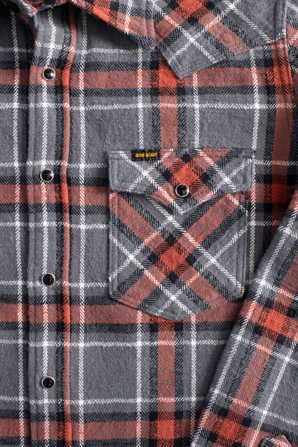 IHSH-369-GRY - 12oz Slubby Heavy Flannel Herringbone Check Western Shirt - Grey