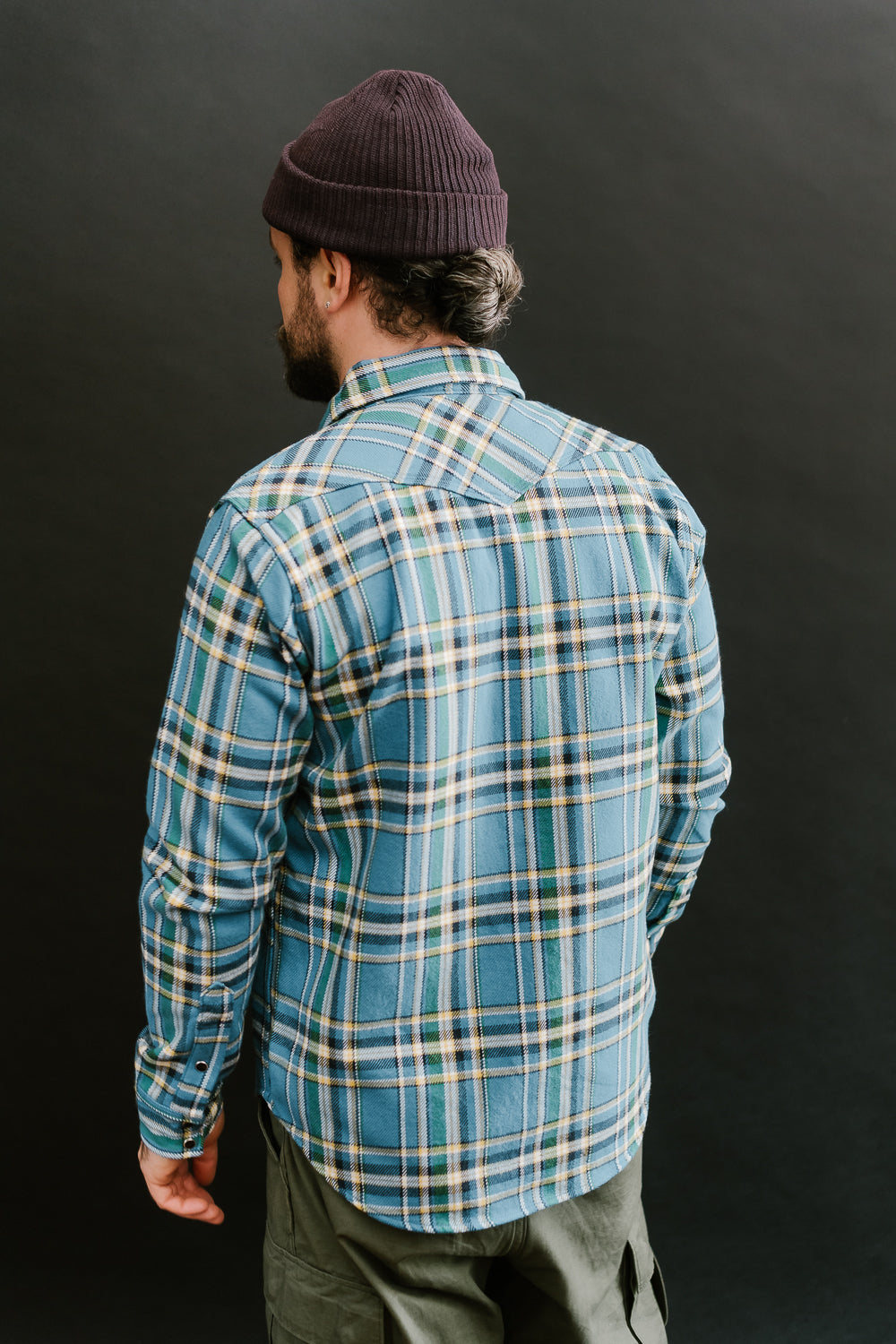 IHSH-370-BLU - Ultra Heavy Flannel Tartan Check Western Shirt - Blue