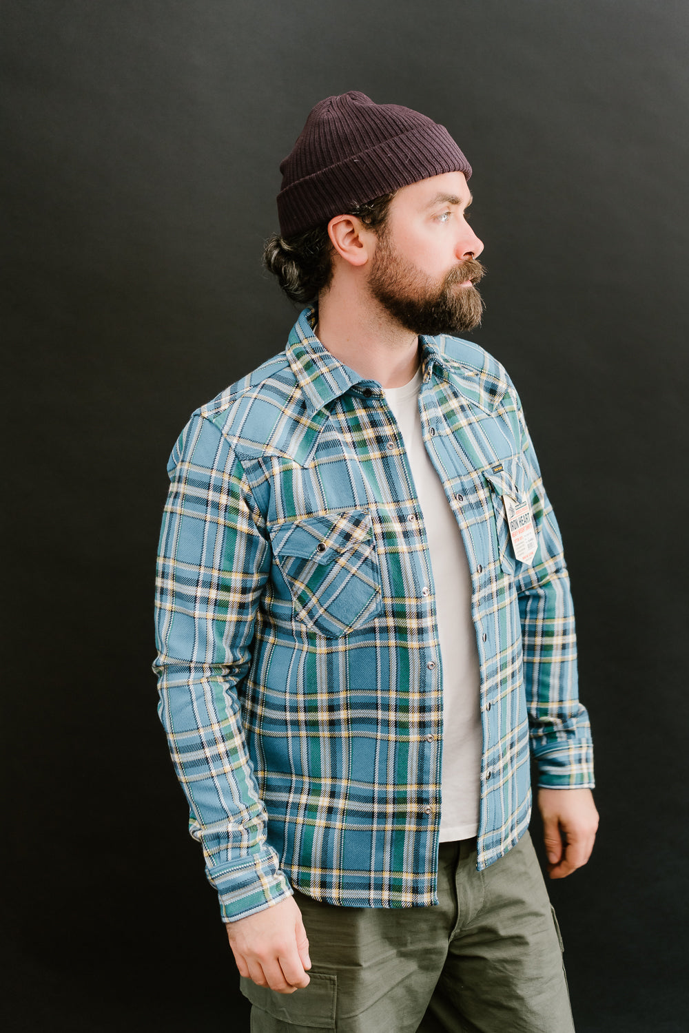 IHSH-370-BLU - Ultra Heavy Flannel Tartan Check Western Shirt - Blue