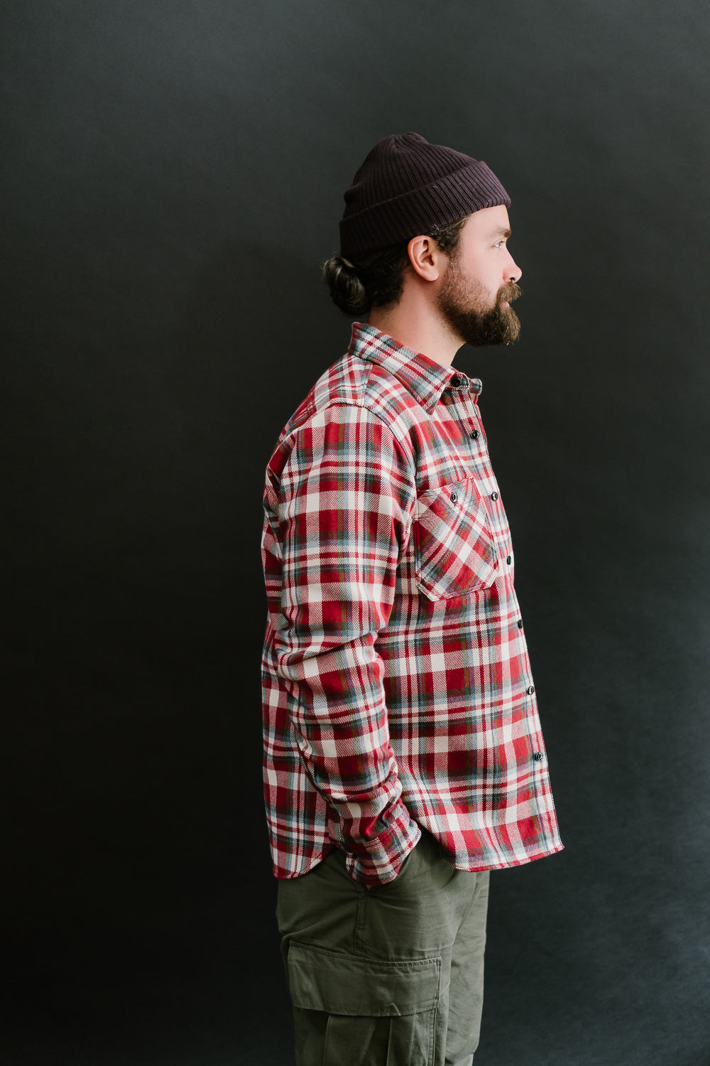 IHSH-371-RED - Ultra Heavy Flannel Crazy Check Work Shirt - Red