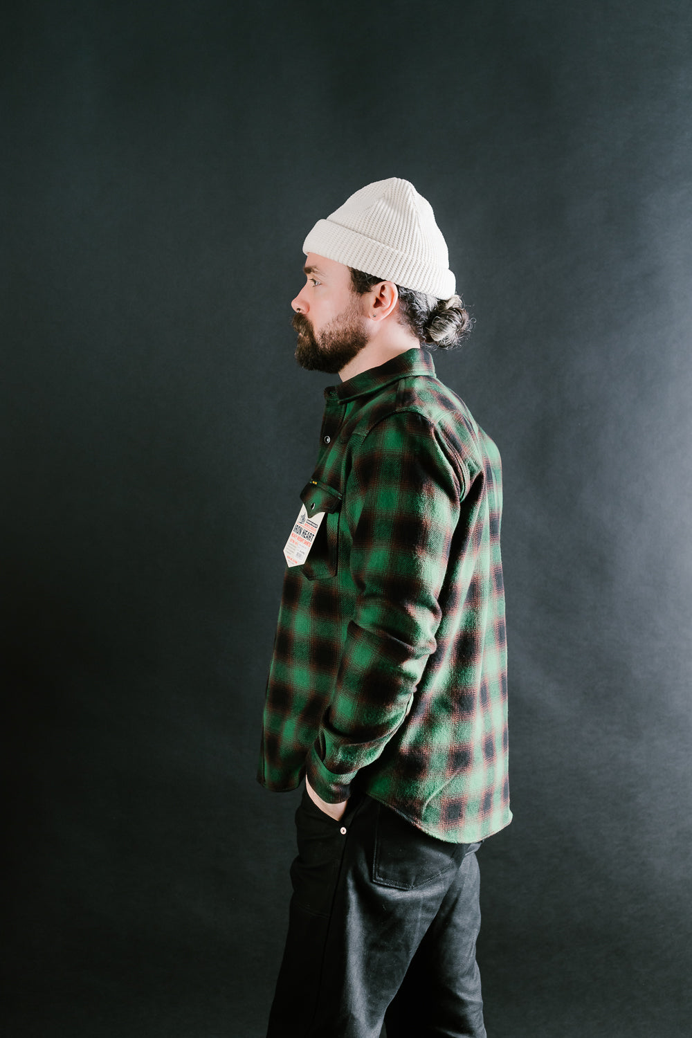 IHSH-373-GRN - Ultra Heavy Flannel Ombré Check Western Shirt - Green