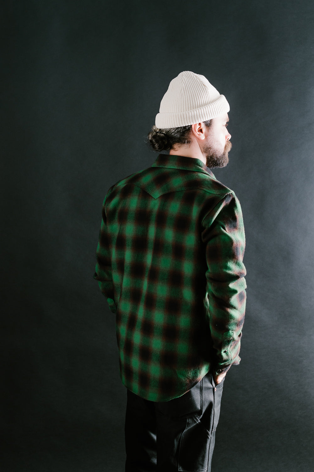 IHSH-373-GRN - Ultra Heavy Flannel Ombré Check Western Shirt - Green