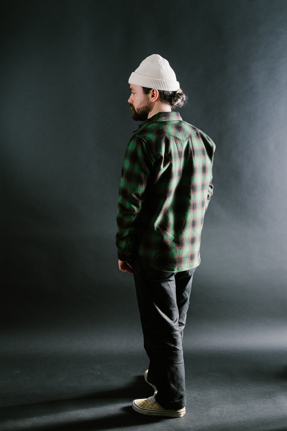 IHSH-373-GRN - Ultra Heavy Flannel Ombré Check Western Shirt - Green