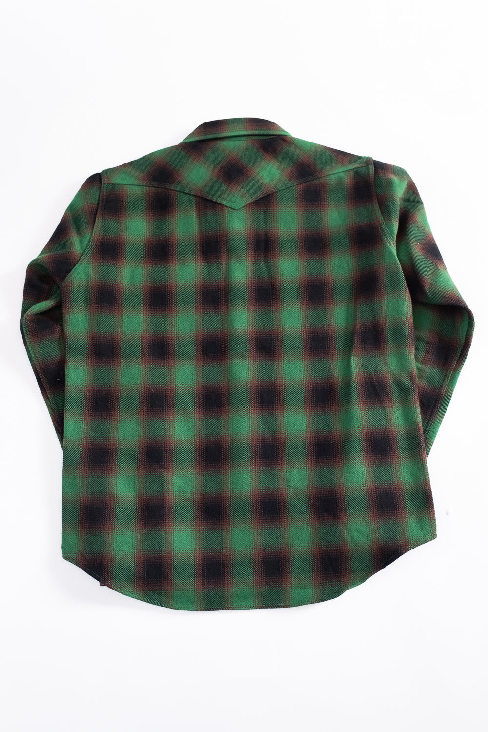 IHSH-373-GRN - Ultra Heavy Flannel Ombré Check Western Shirt - Green