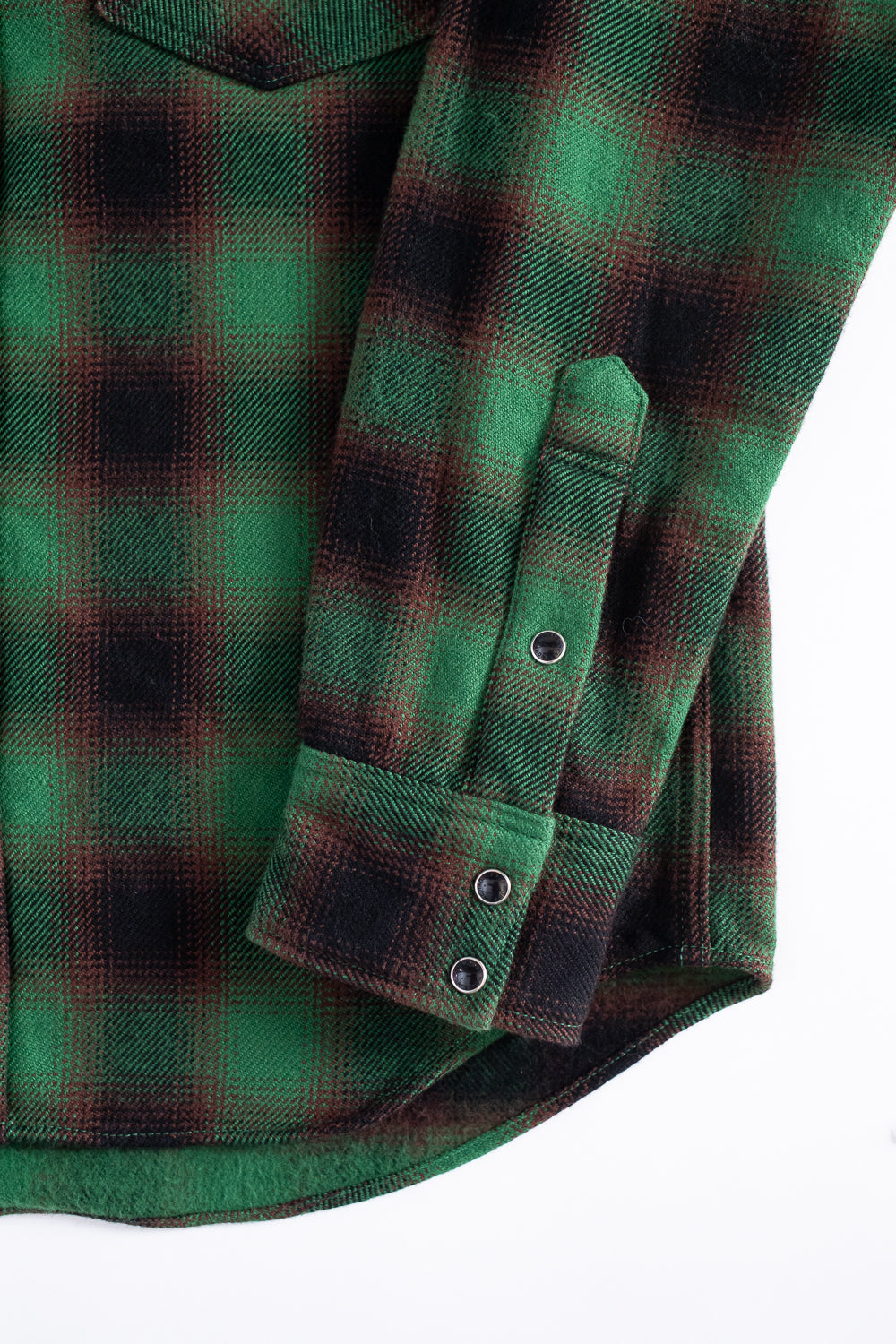 IHSH-373-GRN - Ultra Heavy Flannel Ombré Check Western Shirt - Green