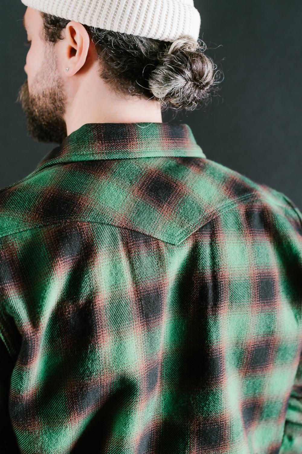 IHSH-373-GRN - Ultra Heavy Flannel Ombré Check Western Shirt - Green