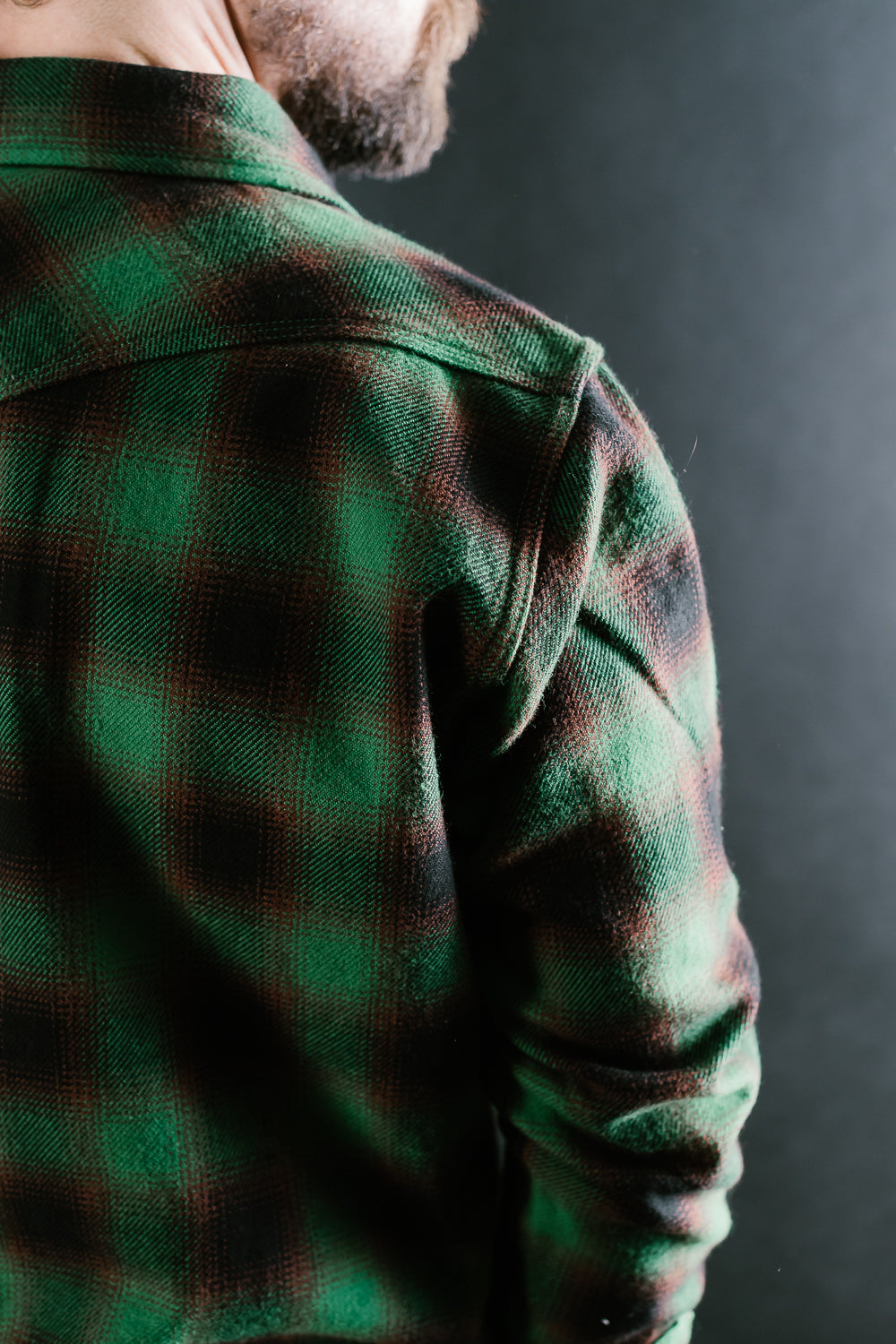 IHSH-373-GRN - Ultra Heavy Flannel Ombré Check Western Shirt - Green