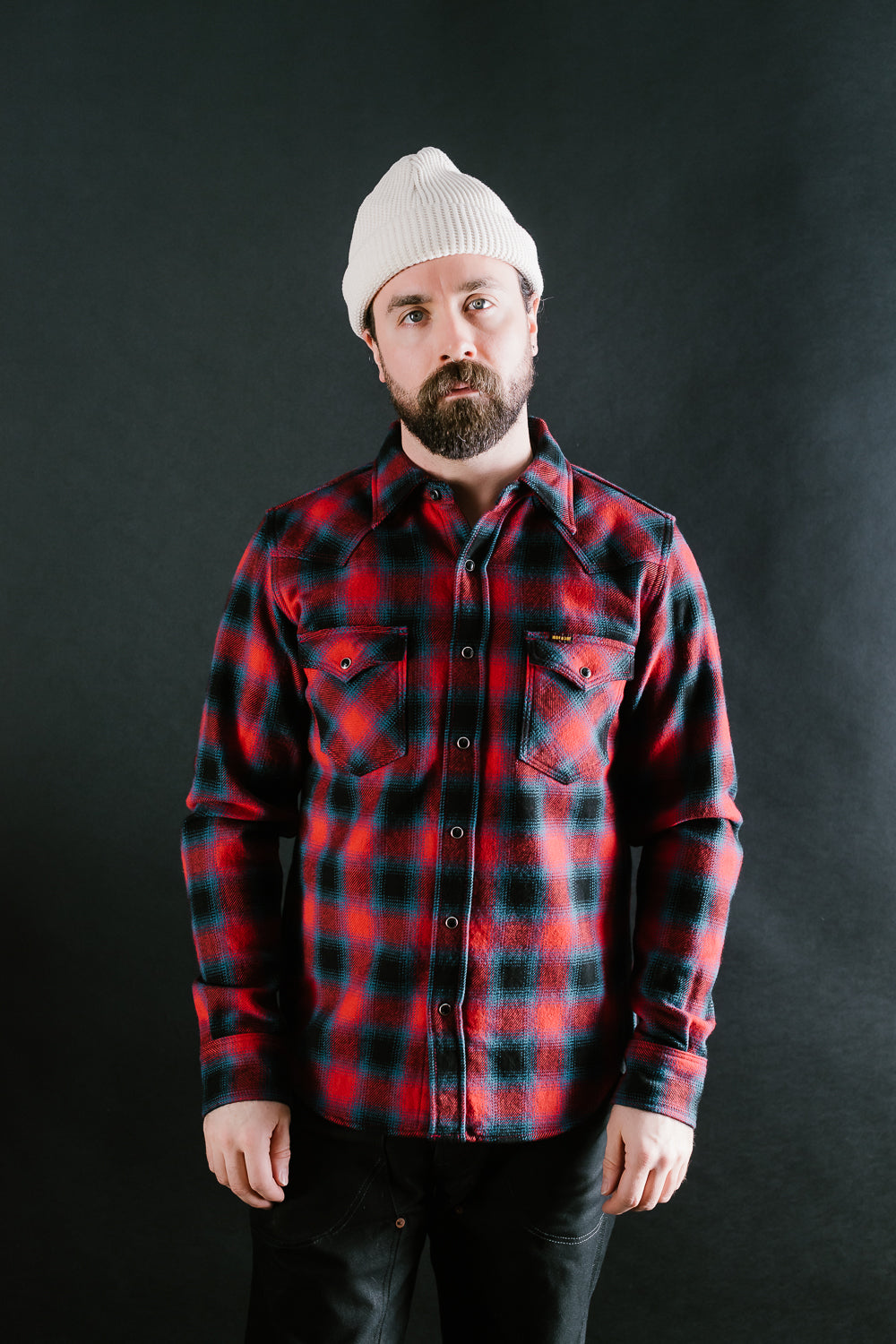 IHSH-373-RED - Ultra Heavy Flannel Ombré Check Western Shirt - Red