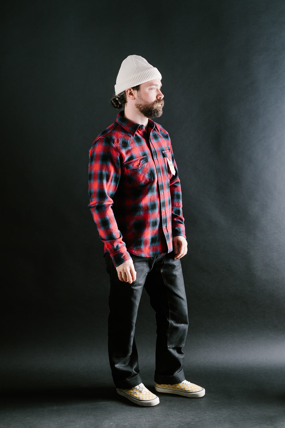 IHSH-373-RED - Ultra Heavy Flannel Ombré Check Western Shirt - Red