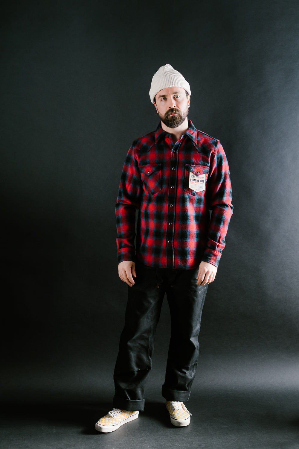 IHSH-373-RED - Ultra Heavy Flannel Ombré Check Western Shirt - Red