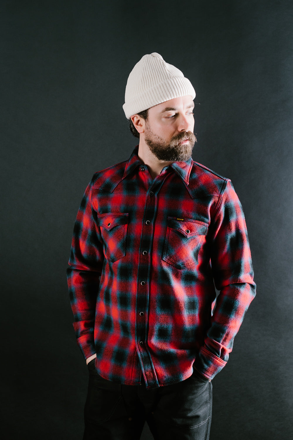 IHSH-373-RED - Ultra Heavy Flannel Ombré Check Western Shirt - Red