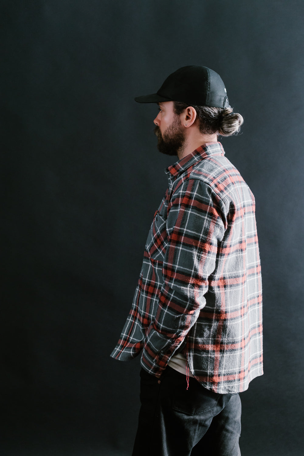 IHSH-375-GRY - 12oz Slubby Heavy Flannel Herringbone Check Work Shirt - Grey