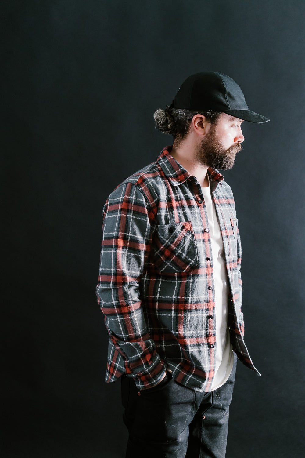 IHSH-375-GRY - 12oz Slubby Heavy Flannel Herringbone Check Work Shirt - Grey