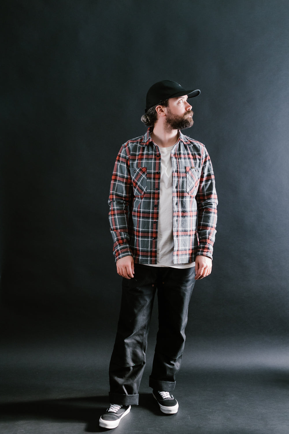 IHSH-375-GRY - 12oz Slubby Heavy Flannel Herringbone Check Work Shirt - Grey