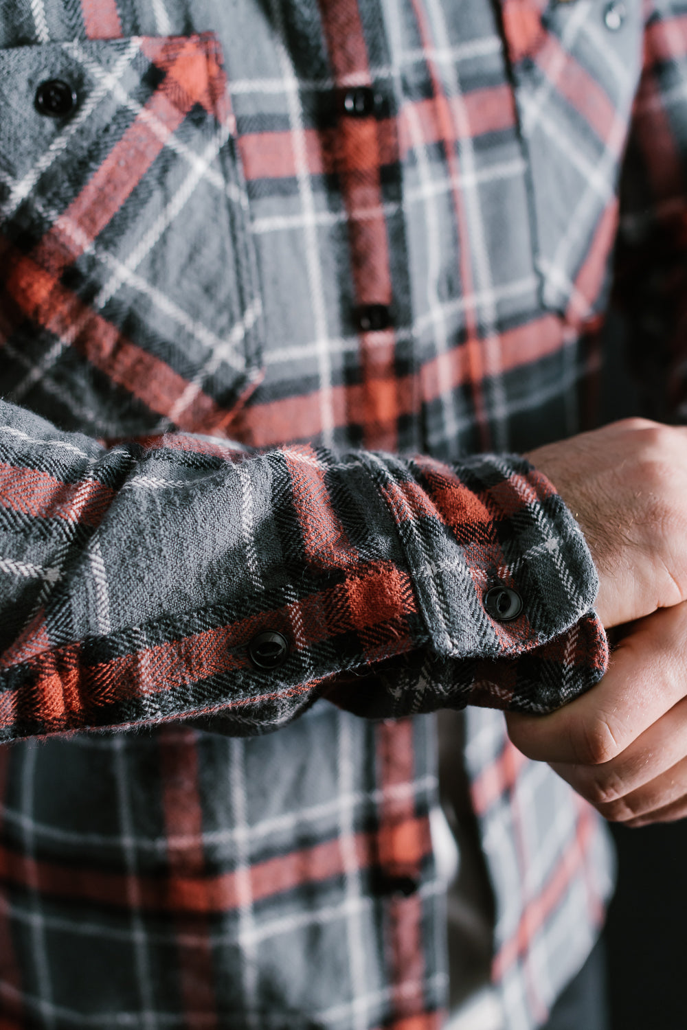 IHSH-375-GRY - 12oz Slubby Heavy Flannel Herringbone Check Work Shirt - Grey