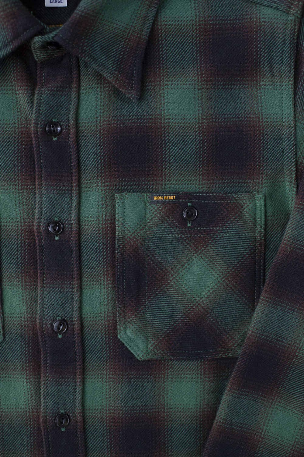 IHSH-379-GRN - Ultra Heavy Flannel Ombré Check Work Shirt - Green